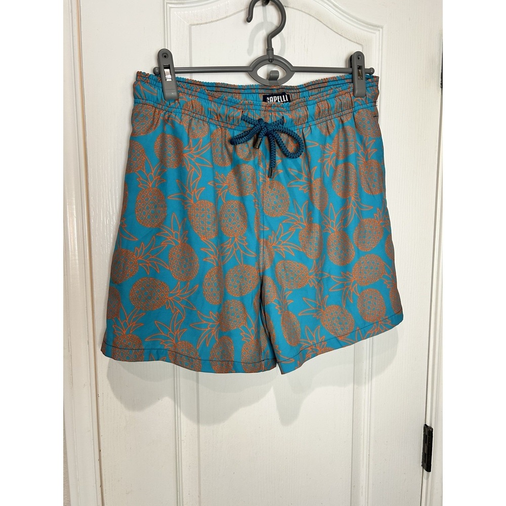 Capelle Miami Swim Trunks Mens Pineapple Compression Lined Blue Orange Sz L